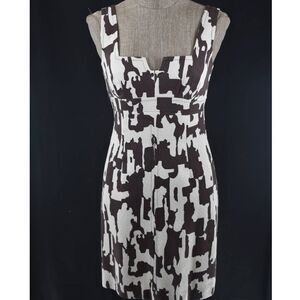 Trina Turk A line Sleeveless Brown and White Patterned Dress- 4